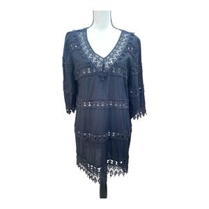 Antonio Melani Swimsuit Cover Up Women's Size Large Black Crochet Trim